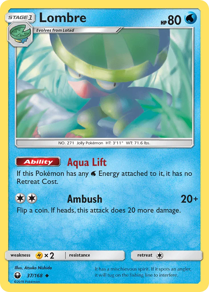37, Lightning[×2], Normal, Reverse Holofoil, Sun & Moon: Celestial Storm, Uncommon, Water Lombre (37/168) [Sun & Moon: Celestial Storm] - Trading Card World