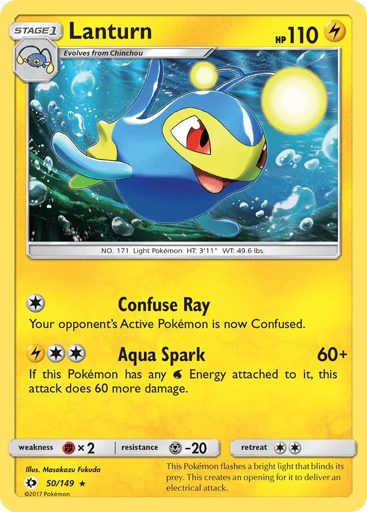50, Fighting[×2], Lightning, Metal[-20], Normal, Rare, Reverse Holofoil, Sun & Moon: Base Set Lanturn (50/149) [Sun & Moon: Base Set] - Trading Card World