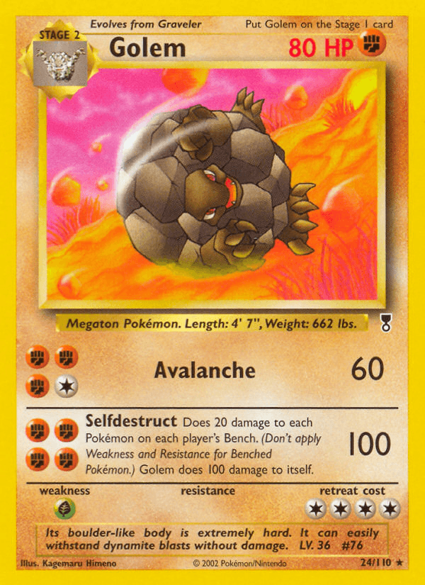 24, Fighting, Grass[×2], Legendary Collection, Normal, Rare, Reverse Holofoil Golem (24/110) [Legendary Collection] - Trading Card World