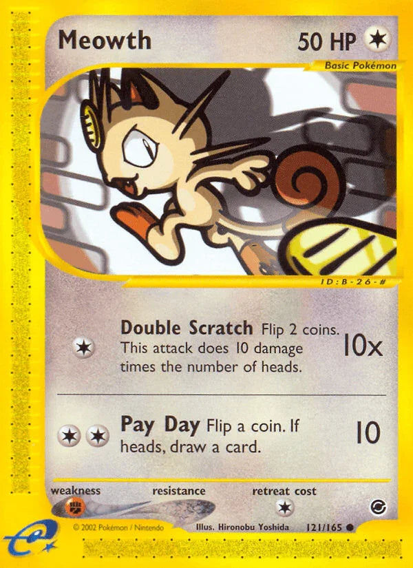 121, Colorless, Common, Expedition: Base Set, Fighting[×2], Normal, Reverse Holofoil Meowth (121/165) [Expedition: Base Set] - Trading Card World