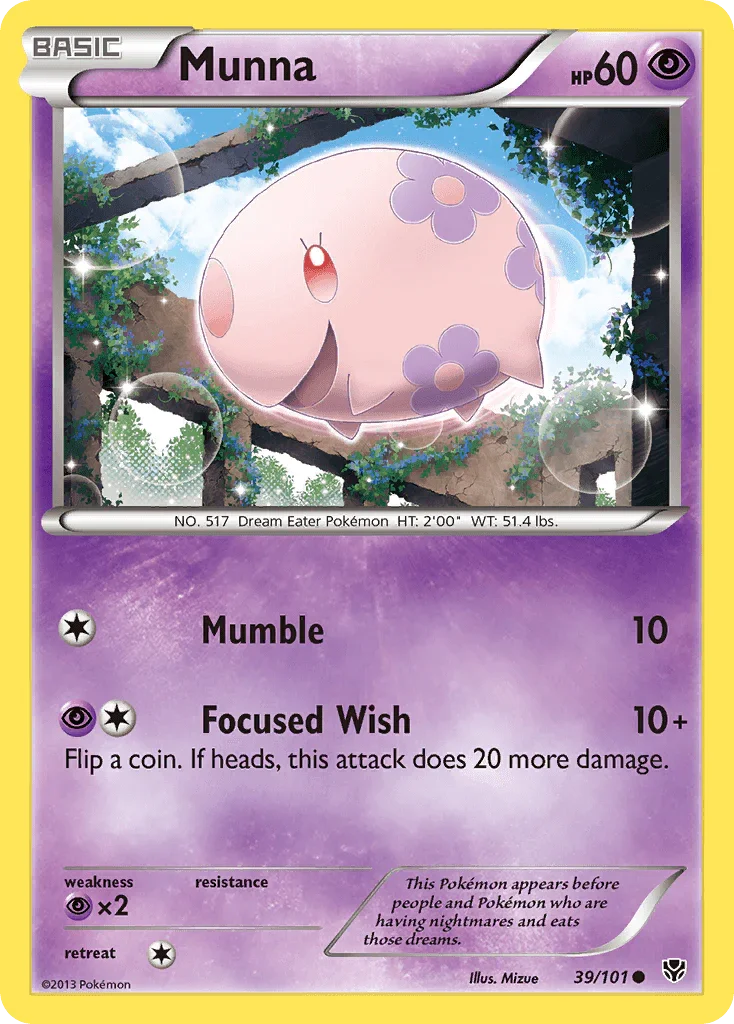39, Black & White: Plasma Blast, Common, Normal, Psychic, Psychic[×2], Reverse Holofoil Munna (39/101) [Black & White: Plasma Blast] - Trading Card World