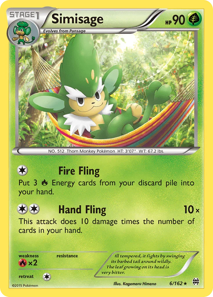 Fire[×2], Grass, Normal, Rare, Reverse Holofoil, XY: BREAKthrough Simisage (6/162) [XY: BREAKthrough] - Trading Card World