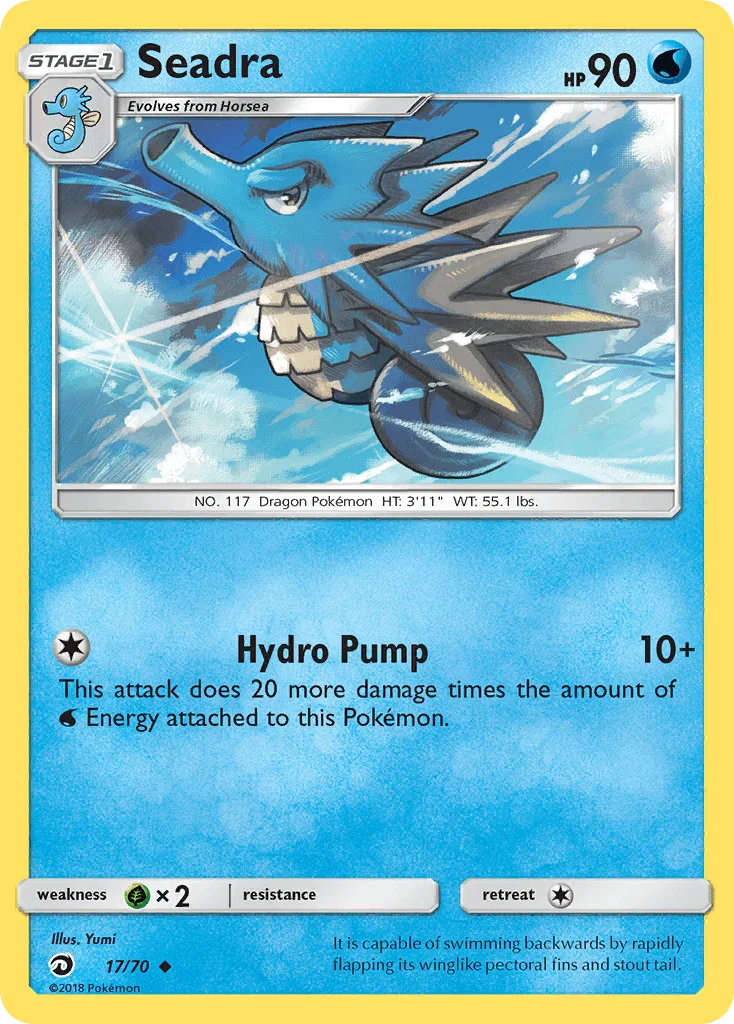 17, Grass[×2], Normal, Reverse Holofoil, Sun & Moon: Dragon Majesty, Uncommon, Water Seadra (17/70) [Sun & Moon: Dragon Majesty] - Trading Card World