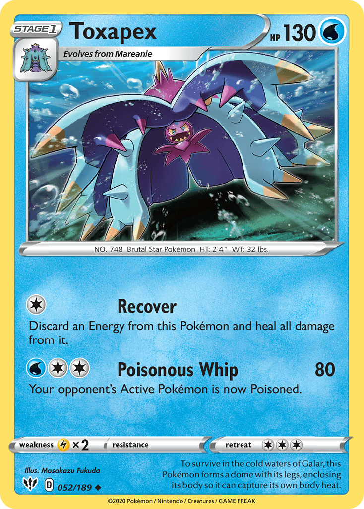 052, Lightning[×2], Normal, Reverse Holofoil, Sword & Shield: Darkness Ablaze, Uncommon, Water Toxapex (052/189) [Sword & Shield: Darkness Ablaze] - Trading Card World