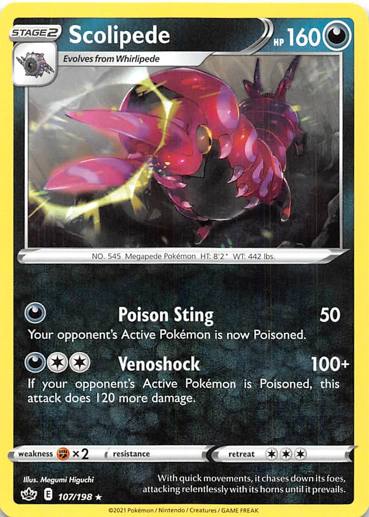 Darkness, Fighting [x2], Normal, Rare, Reverse Holofoil, Sword & Shield: Chilling Reign Scolipede (107/198) [Sword & Shield: Chilling Reign] - Trading Card World