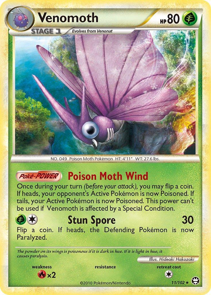 11, Fire[×2], Grass, HeartGold & SoulSilver: Triumphant, Normal, Rare Venomoth (11/102) (Theme Deck Exclusive) [HeartGold & SoulSilver: Triumphant] - Trading Card World