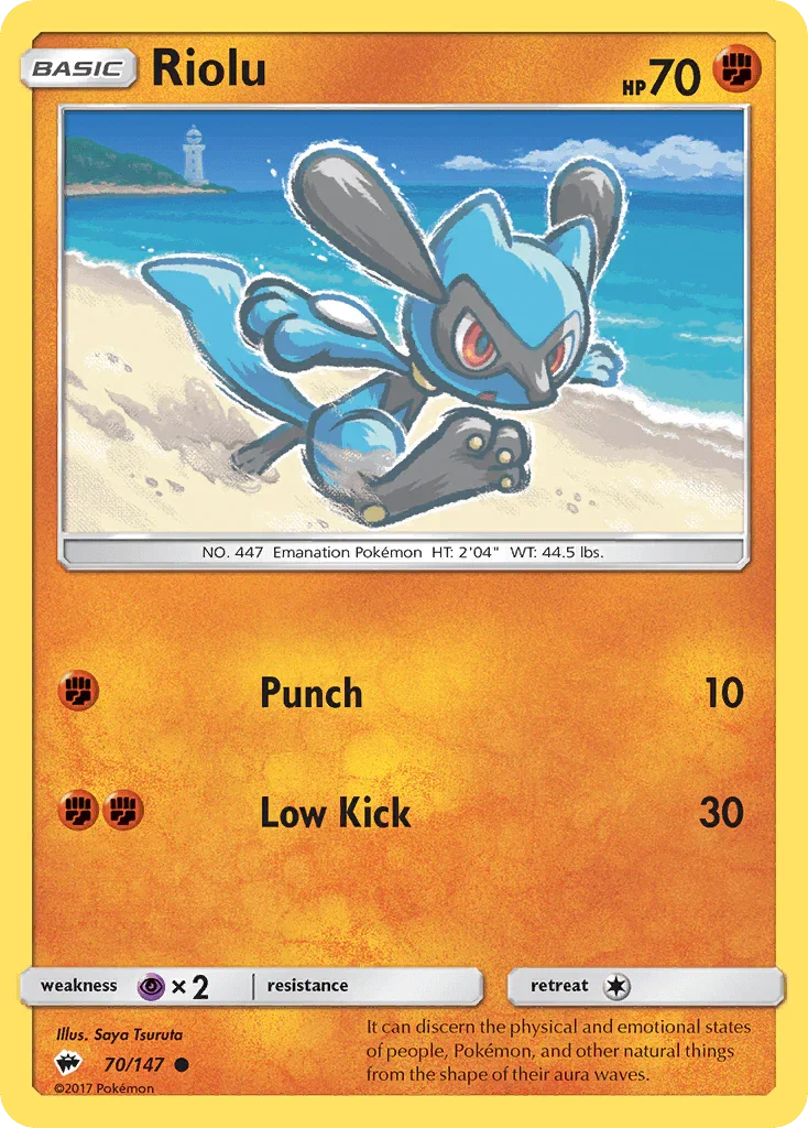 70, Common, Fighting, Normal, Psychic[×2], Reverse Holofoil, Sun & Moon: Burning Shadows Riolu (70/147) [Sun & Moon: Burning Shadows] - Trading Card World