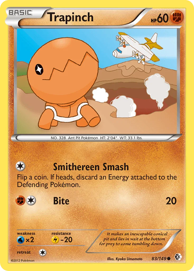 83, Black & White: Boundaries Crossed, Common, Fighting, Lightning[-20], Normal, Reverse Holofoil, Water[×2] Trapinch (83/149) [Black & White: Boundaries Crossed] - Trading Card World