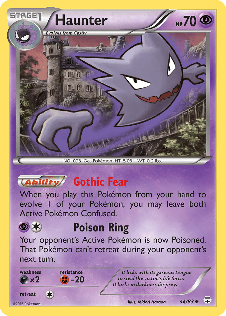 34, Darkness[×2], Fighting[-20], Normal, Psychic, Reverse Holofoil, Uncommon, XY: Generations Haunter (34/83) [XY: Generations] - Trading Card World