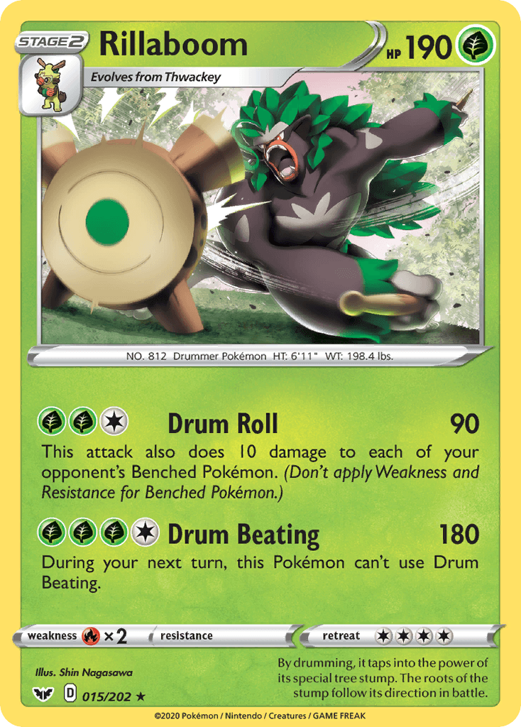015, Fire[×2], Grass, Normal, Rare, Reverse Holofoil, Sword & Shield: Base Set Rillaboom (015/202) [Sword & Shield: Base Set] - Trading Card World