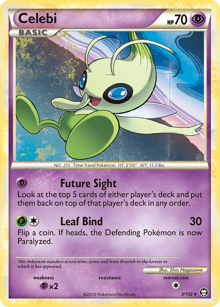 HeartGold & SoulSilver: Triumphant, Holo Rare, Holofoil, Psychic, Psychic[×2], Reverse Holofoil Celebi (3/102) [HeartGold & SoulSilver: Triumphant] - Trading Card World