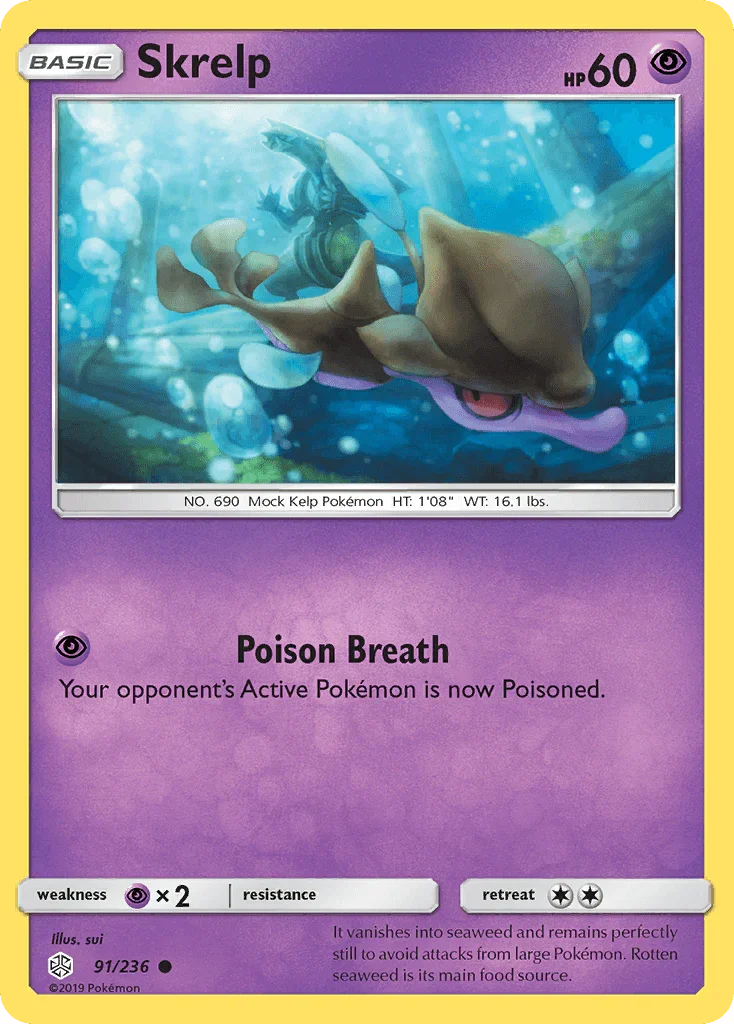 91, Common, Normal, Psychic, Psychic[×2], Reverse Holofoil, Sun & Moon: Cosmic Eclipse Skrelp (91/236) [Sun & Moon: Cosmic Eclipse] - Trading Card World
