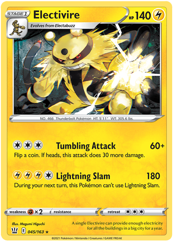 045, Fighting[×2], Lightning, Normal, Rare, Reverse Holofoil, Sword & Shield: Battle Styles Electivire (045/163) [Sword & Shield: Battle Styles] - Trading Card World