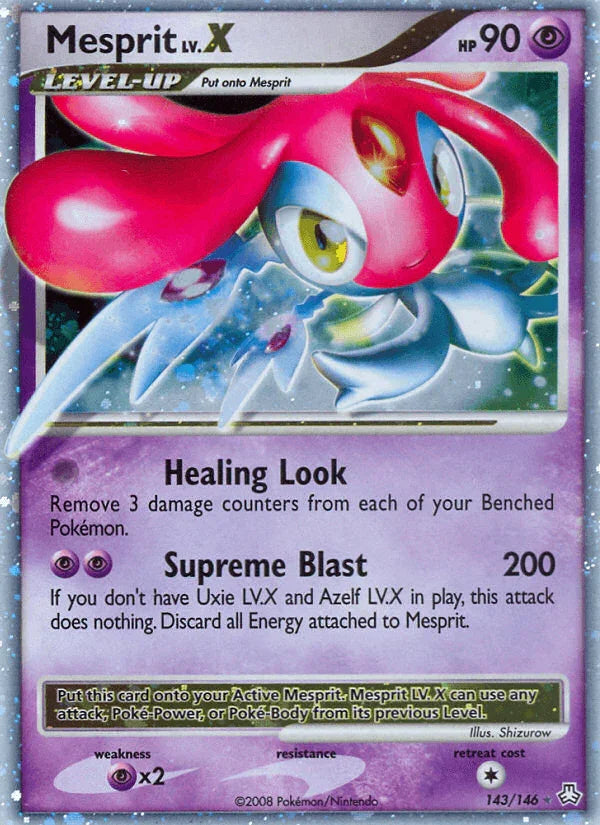143, Diamond & Pearl: Legends Awakened, Holo Rare, Holofoil, Psychic, Psychic[×2] Mesprit LV.X (143/146) [Diamond & Pearl: Legends Awakened] - Trading Card World