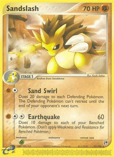 21, EX: Sandstorm, Fighting, Grass[×2], Normal, Rare, Reverse Holofoil Sandslash (21/100) [EX: Sandstorm] - Trading Card World