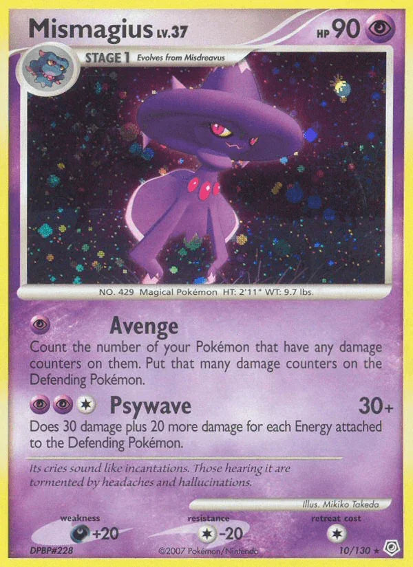 10, Colorless[-20], Darkness[+20], Diamond & Pearl: Base Set, Holo Rare, Holofoil, Psychic, Reverse Holofoil Mismagius (10/130) [Diamond & Pearl: Base Set] - Trading Card World