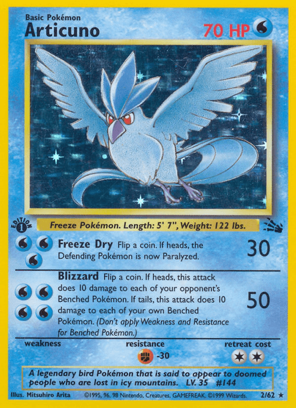 1st Edition Holofoil, Fighting[-30], Fossil 1st Edition, Holo Rare, Water Articuno (2/62) [Fossil 1st Edition] - Trading Card World
