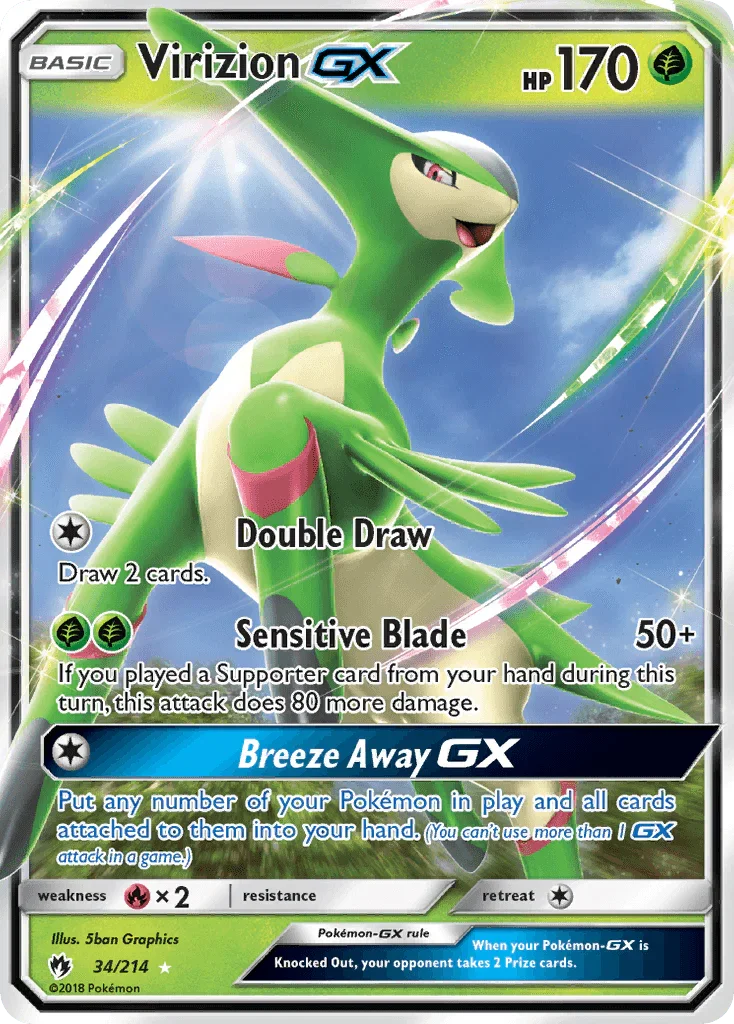 34, Fire[×2], Grass, Holofoil, Sun & Moon: Lost Thunder, Ultra Rare Virizion GX (34/214) [Sun & Moon: Lost Thunder] - Trading Card World