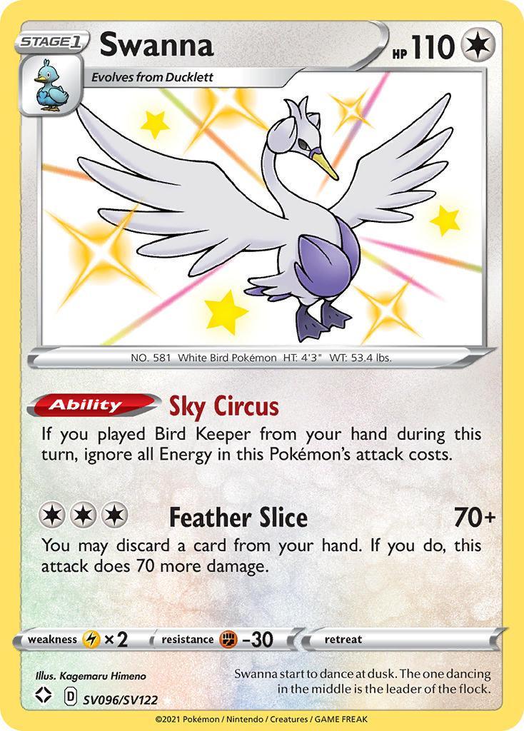Colorless, Fighting[-30], Holofoil, Lightning[×2], SV096, Sword & Shield: Shining Fates, Ultra Rare Swanna (SV096/SV122) [Sword & Shield: Shining Fates] - Trading Card World
