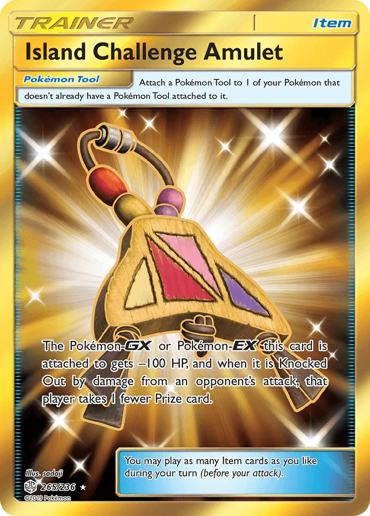 265, Holofoil, Item, Secret Rare, Sun & Moon: Cosmic Eclipse Island Challenge Amulet (265/236) [Sun & Moon: Cosmic Eclipse] - Trading Card World