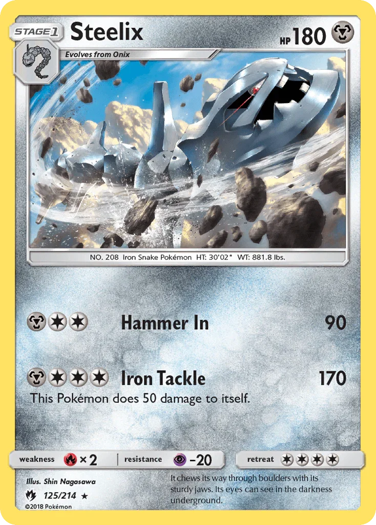 125, Fire[×2], Metal, Normal, Psychic[-20], Rare, Reverse Holofoil, Sun & Moon: Lost Thunder Steelix (125/214) [Sun & Moon: Lost Thunder] - Trading Card World