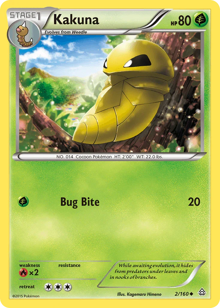 Fire[×2], Grass, Normal, Reverse Holofoil, Uncommon, XY: Primal Clash Kakuna (2/160) [XY: Primal Clash] - Trading Card World