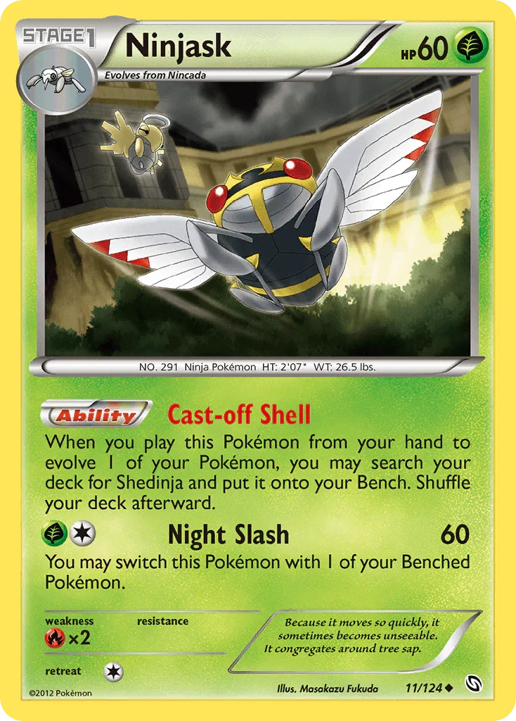 11, Black & White: Dragons Exalted, Fire[×2], Grass, Normal, Reverse Holofoil, Uncommon Ninjask (11/124) [Black & White: Dragons Exalted] - Trading Card World