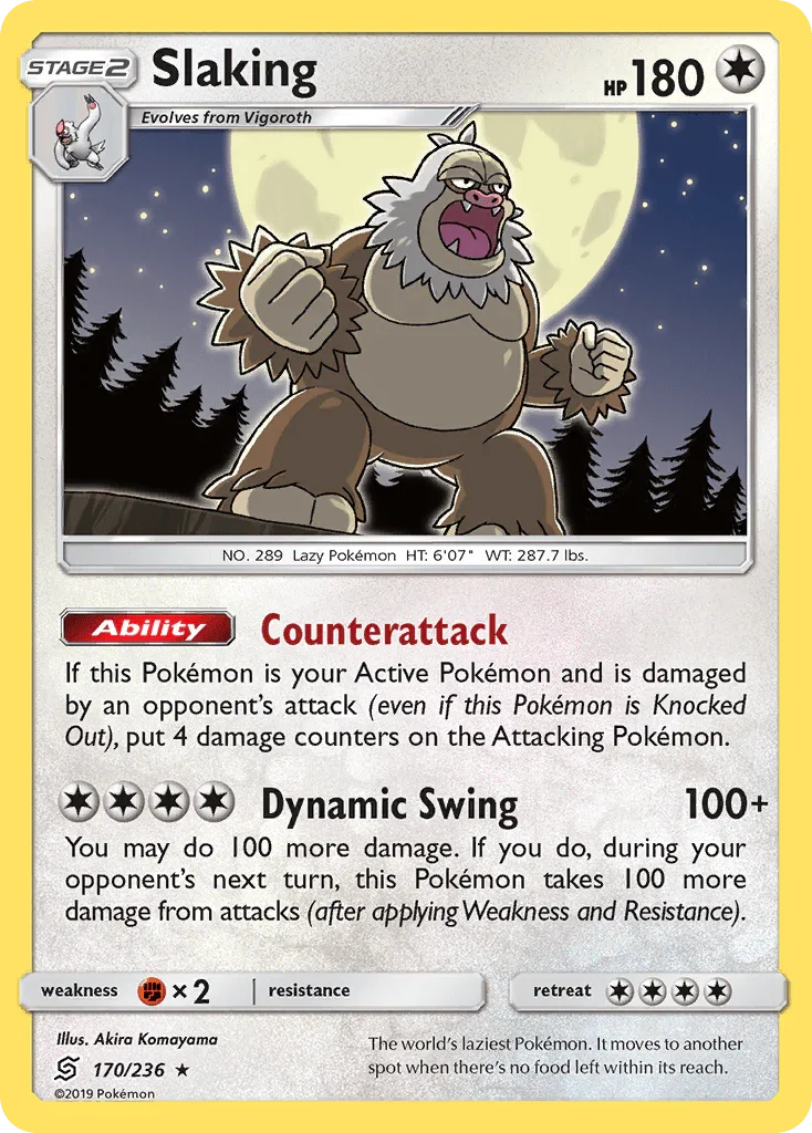 170, Colorless, Fighting[×2], Holo Rare, Holofoil, Reverse Holofoil, Sun & Moon: Unified Minds Slaking (170/236) [Sun & Moon: Unified Minds] - Trading Card World