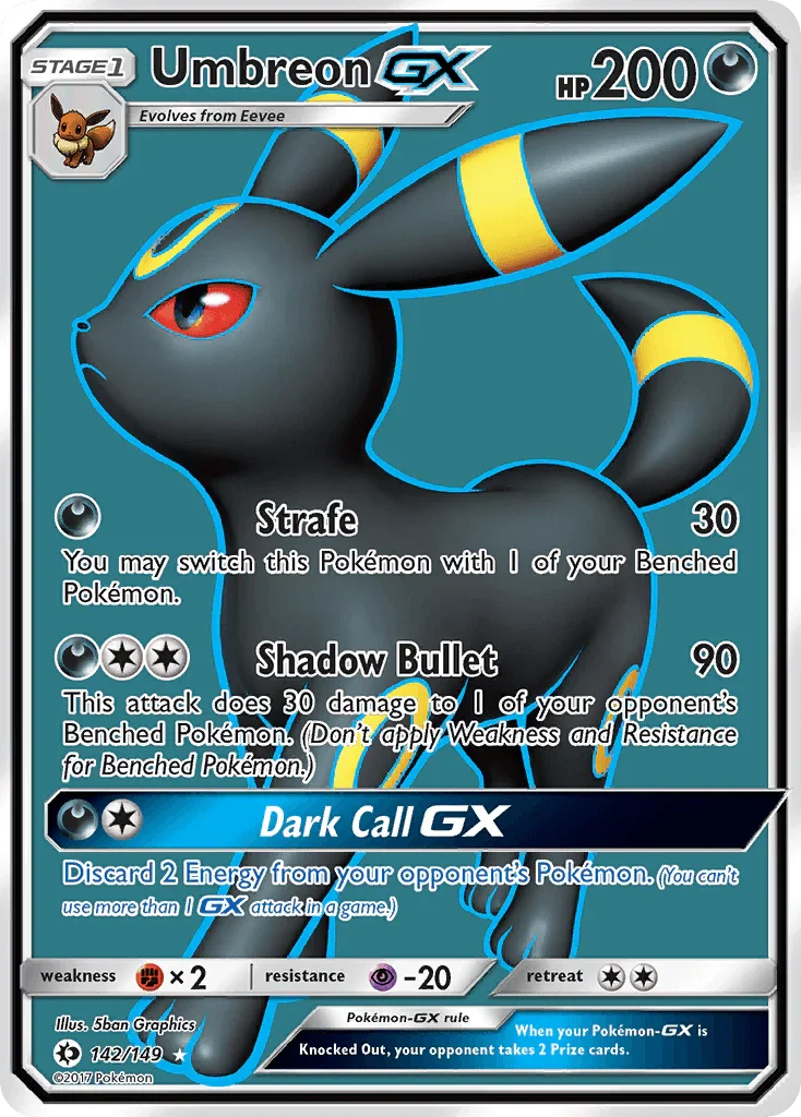 142, Darkness, Fighting[×2], Holofoil, Psychic[-20], Sun & Moon: Base Set, Ultra Rare Umbreon GX (142/149) [Sun & Moon: Base Set] - Trading Card World