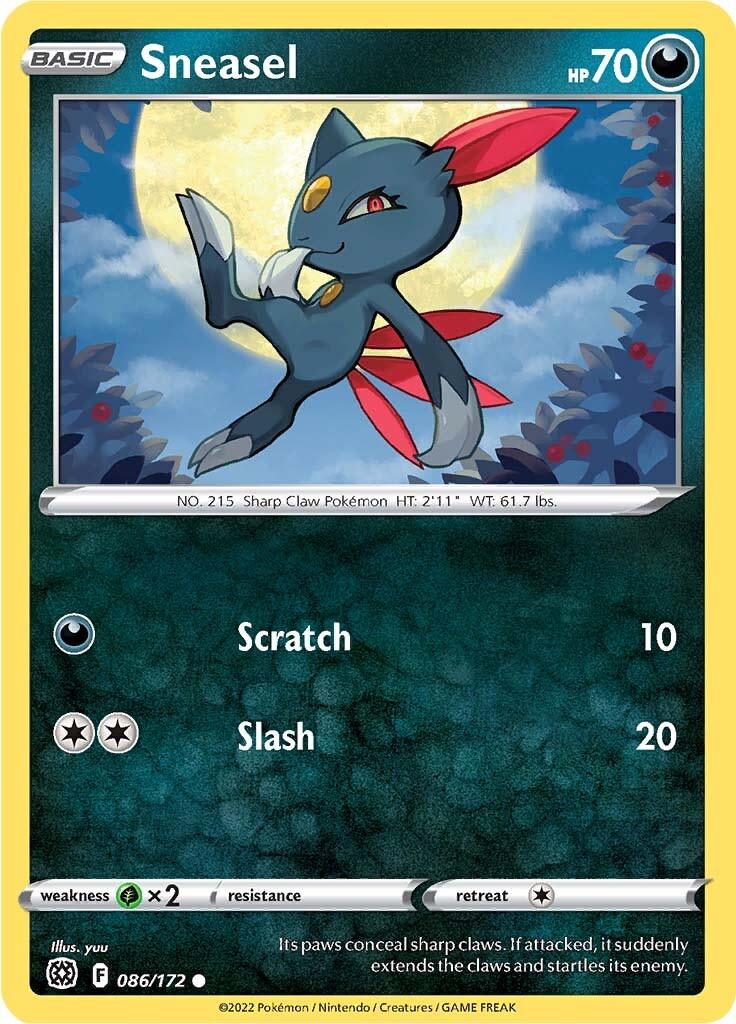 086, Common, Darkness, Grass [x2], Normal, Reverse Holofoil, Sword & Shield: Brilliant Stars Sneasel (086/172) [Sword & Shield: Brilliant Stars] - Trading Card World
