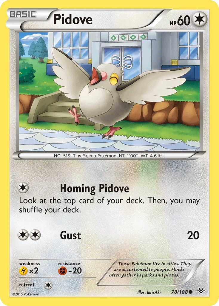78, Colorless, Common, Fighting[-20], Lightning[×2], Normal, Reverse Holofoil, XY: Roaring Skies Pidove (78/108) [XY: Roaring Skies] - Trading Card World