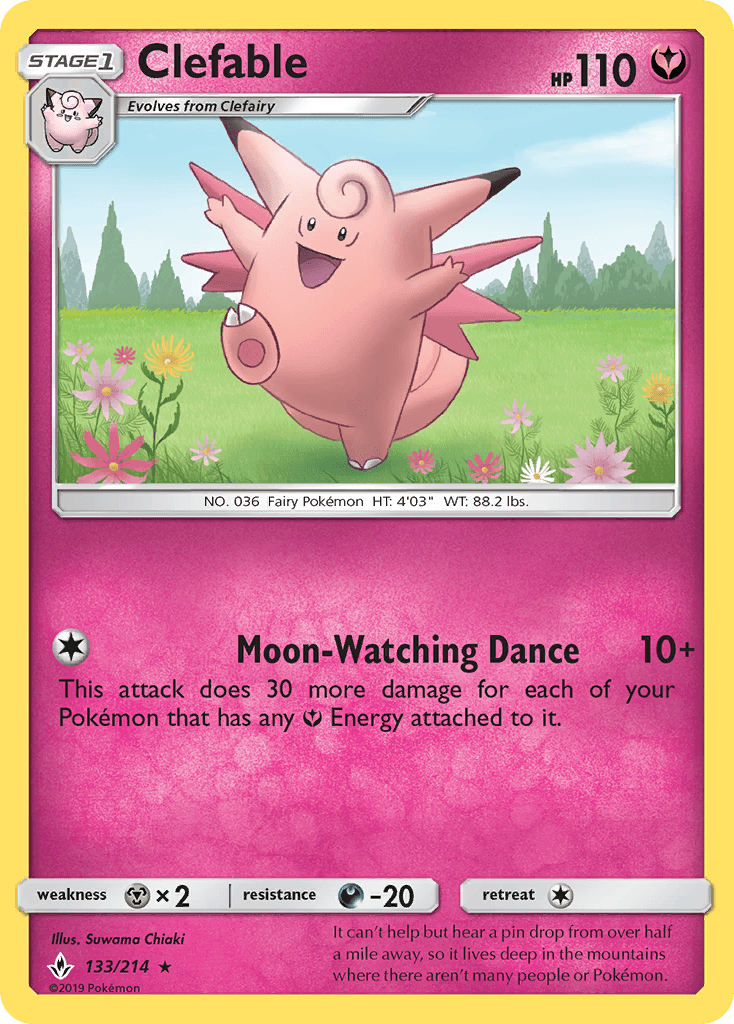 133, Darkness[-20], Fairy, Metal[×2], Normal, Rare, Reverse Holofoil, Sun & Moon: Unbroken Bonds Clefable (133/214) [Sun & Moon: Unbroken Bonds] - Trading Card World