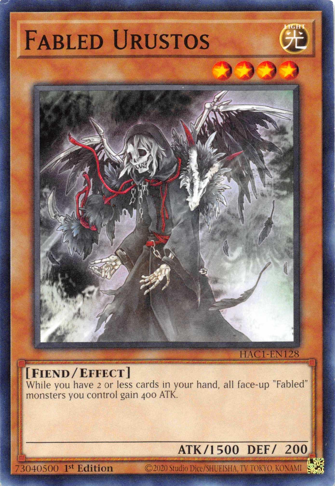 1st Edition, Common, Effect Monster, Fiend, Hidden Arsenal: Chapter 1, Light Fabled Urustos [HAC1-EN128] Common - Trading Card World