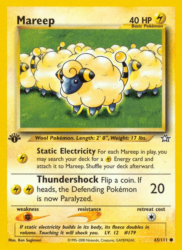1st Edition Normal, 65, Common, Fighting[×2], Lightning, Neo Genesis 1st Edition Mareep (65/111) [Neo Genesis 1st Edition] - Trading Card World