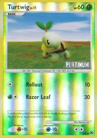 77, Burger King Promos: 2009 Collection, Fire[+10], Grass, Promo, Reverse Holofoil, Water[-20] Turtwig (77/100) [Burger King Promos: 2009 Collection] - Trading Card World