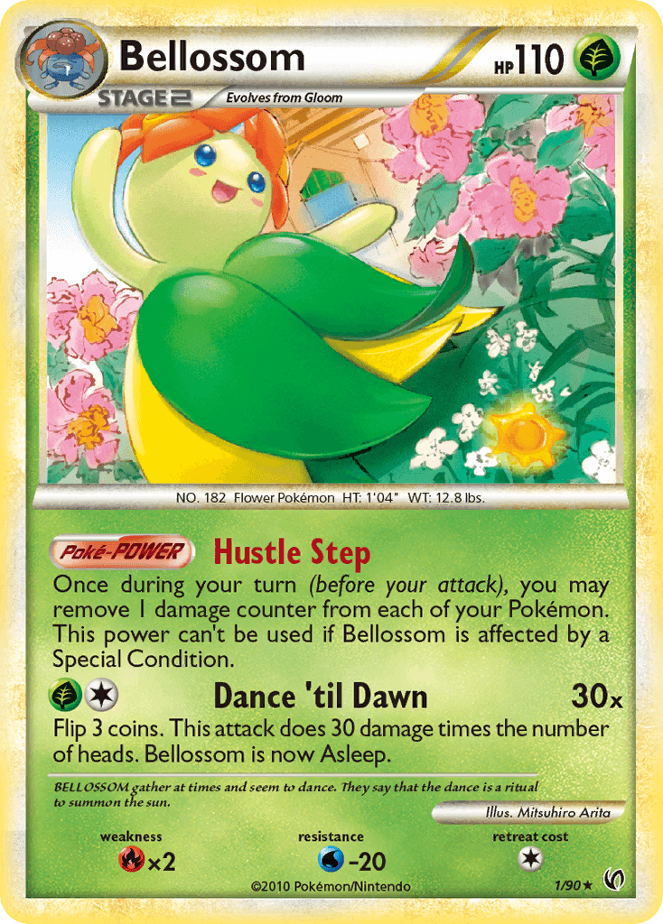 Fire[×2], Grass, HeartGold & SoulSilver: Undaunted, Holo Rare, Holofoil, Reverse Holofoil, Water[-20] Bellossom (1/90) [HeartGold & SoulSilver: Undaunted] - Trading Card World