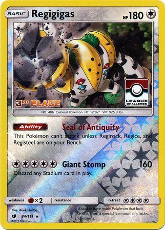 84, Colorless, Fighting[×2], Promo, Reverse Holofoil, Sun & Moon: Crimson Invasion Regigigas (84/111) (League Promo 3rd Place) [Sun & Moon: Crimson Invasion] - Trading Card World