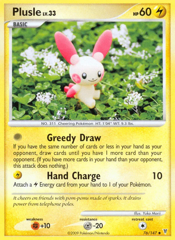 76, Fighting[+10], Lightning, Metal[-20], Normal, Platinum: Supreme Victors, Reverse Holofoil, Uncommon Plusle (76/147) [Platinum: Supreme Victors] - Trading Card World