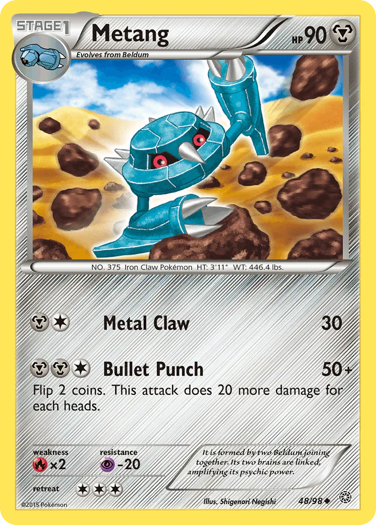 48, Fire[×2], Metal, Normal, Psychic[-20], Reverse Holofoil, Uncommon, XY: Ancient Origins Metang (48/98) [XY: Ancient Origins] - Trading Card World