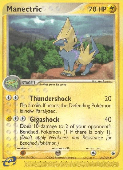 39, EX: Ruby & Sapphire, Fighting[×2], Lightning, Metal[-30], Normal, Reverse Holofoil, Uncommon Manectric (39/109) [EX: Ruby & Sapphire] - Trading Card World