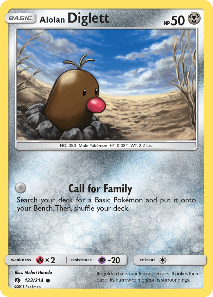 122, Common, Fire[×2], Metal, Normal, Psychic[-20], Reverse Holofoil, Sun & Moon: Lost Thunder Alolan Diglett (122/214) [Sun & Moon: Lost Thunder] - Trading Card World
