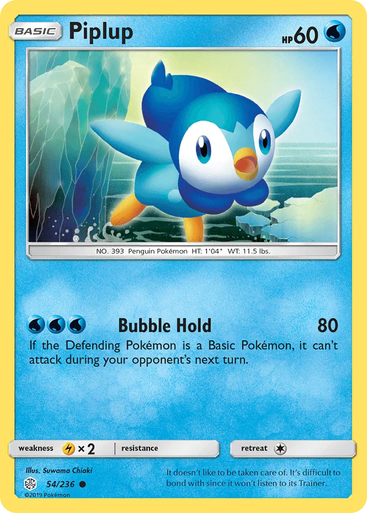 54, Common, Lightning[×2], Normal, Reverse Holofoil, Sun & Moon: Cosmic Eclipse, Water Piplup (54/236) [Sun & Moon: Cosmic Eclipse] - Trading Card World