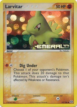 52, Common, EX: Emerald, Fighting, Grass[×2], Reverse Holofoil Larvitar (52/106) (Stamped) [EX: Emerald] - Trading Card World