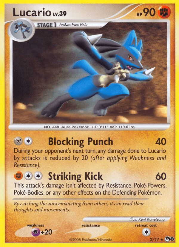 Fighting, Holofoil, Normal, POP Series 8, Psychic[+20], Rare Lucario (2/17) [POP Series 8] - Trading Card World