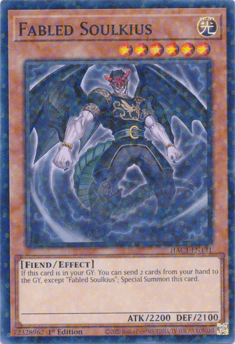1st Edition, Effect Monster, Fiend, Hidden Arsenal: Chapter 1, Light, Parallel Rare Fabled Soulkius (Duel Terminal) [HAC1-EN131] Parallel Rare - Trading Card World