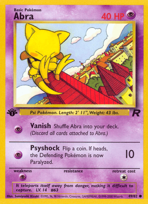 1st Edition Normal, 49, Common, Psychic, Psychic[×2], Team Rocket 1st Edition Abra (49/82) [Team Rocket 1st Edition] - Trading Card World