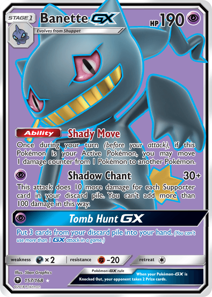 157, Darkness[×2], Fighting[-20], Holofoil, Psychic, Sun & Moon: Celestial Storm, Ultra Rare Banette GX (157/168) [Sun & Moon: Celestial Storm] - Trading Card World