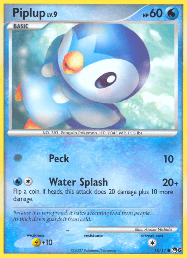 15, Common, Holofoil, Lightning[+10], Normal, POP Series 6, Water Piplup (15/17) [POP Series 6] - Trading Card World