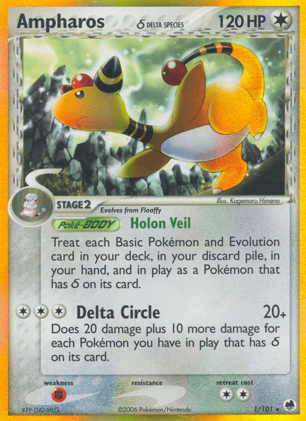 Colorless, EX: Dragon Frontiers, Fighting[×2], Holo Rare, Holofoil Ampharos (1/101) (Delta Species) [EX: Dragon Frontiers] - Trading Card World