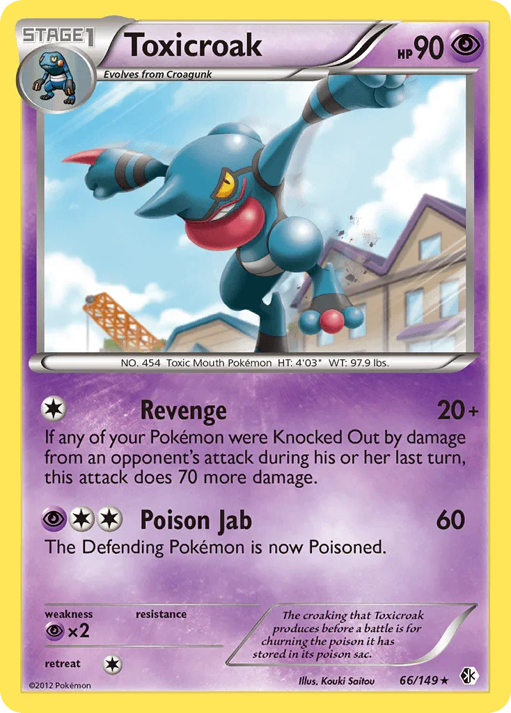 66, Black & White: Boundaries Crossed, Normal, Psychic, Psychic[×2], Rare, Reverse Holofoil Toxicroak (66/149) [Black & White: Boundaries Crossed] - Trading Card World